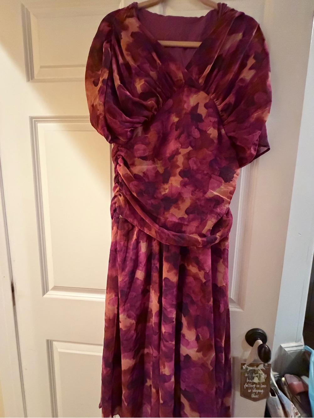 Purple and Tan Floral V-Neck Maxi Dress